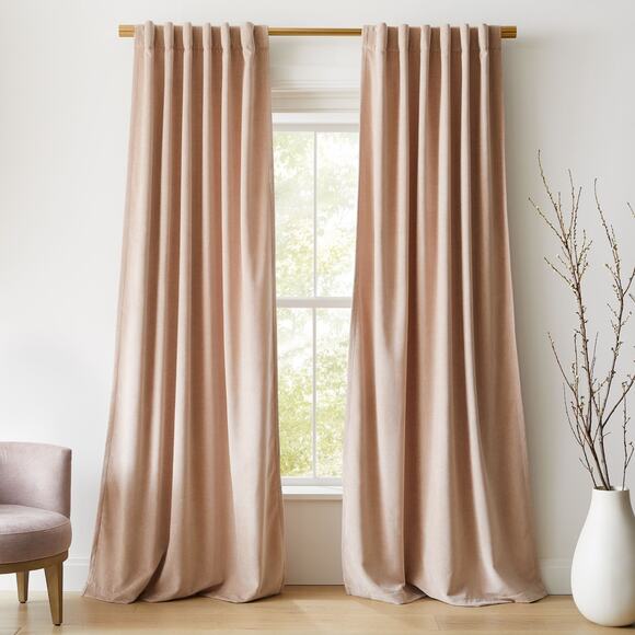 West Elm Worn Velvet Curtain in Dusty Blush - Set of 2 Panels - Picture 1 of 5